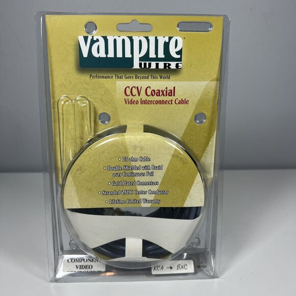 Vampire Wire RCA Component - BNC 75 Ohm Gold Plated Connectors 3 Meter- Open Box - Picture 1 of 6